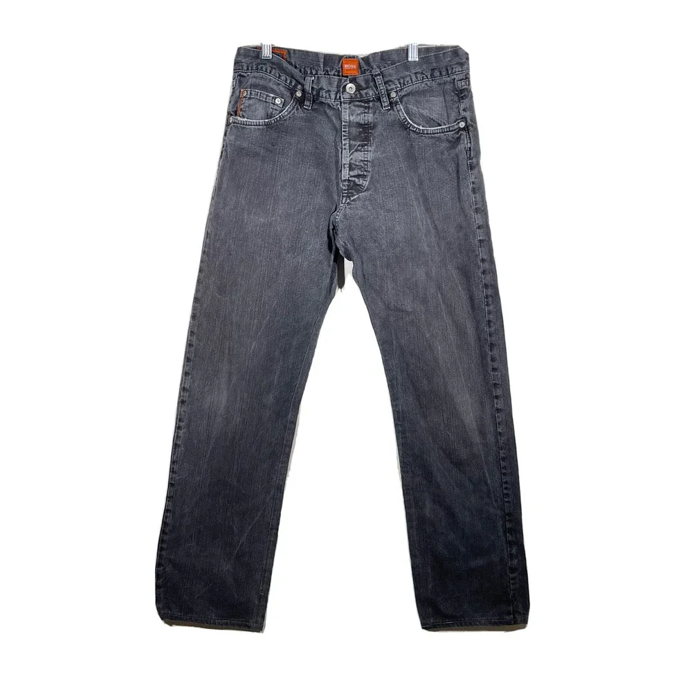 HUGO BOSS Orange Label Jeans HB1 Dark Gray Button Fly Straight Leg Denim 33x32
